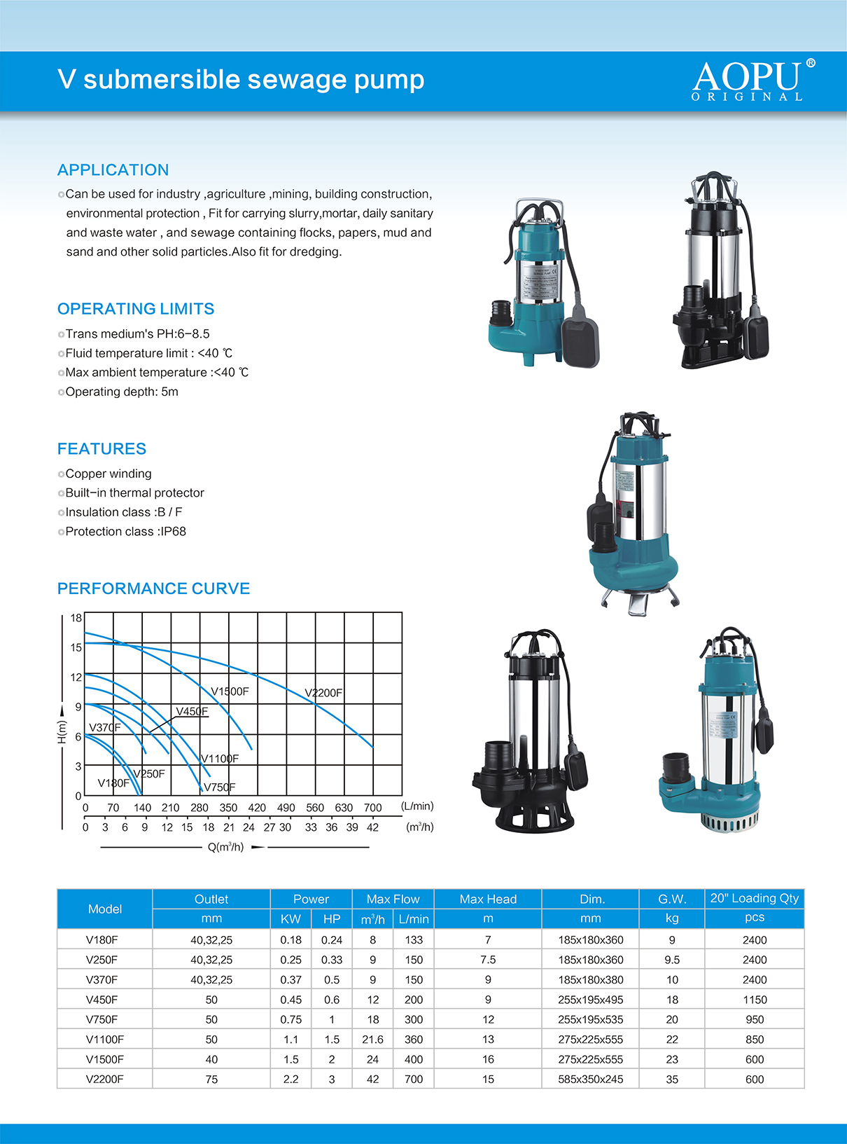 V submersible sewage pump